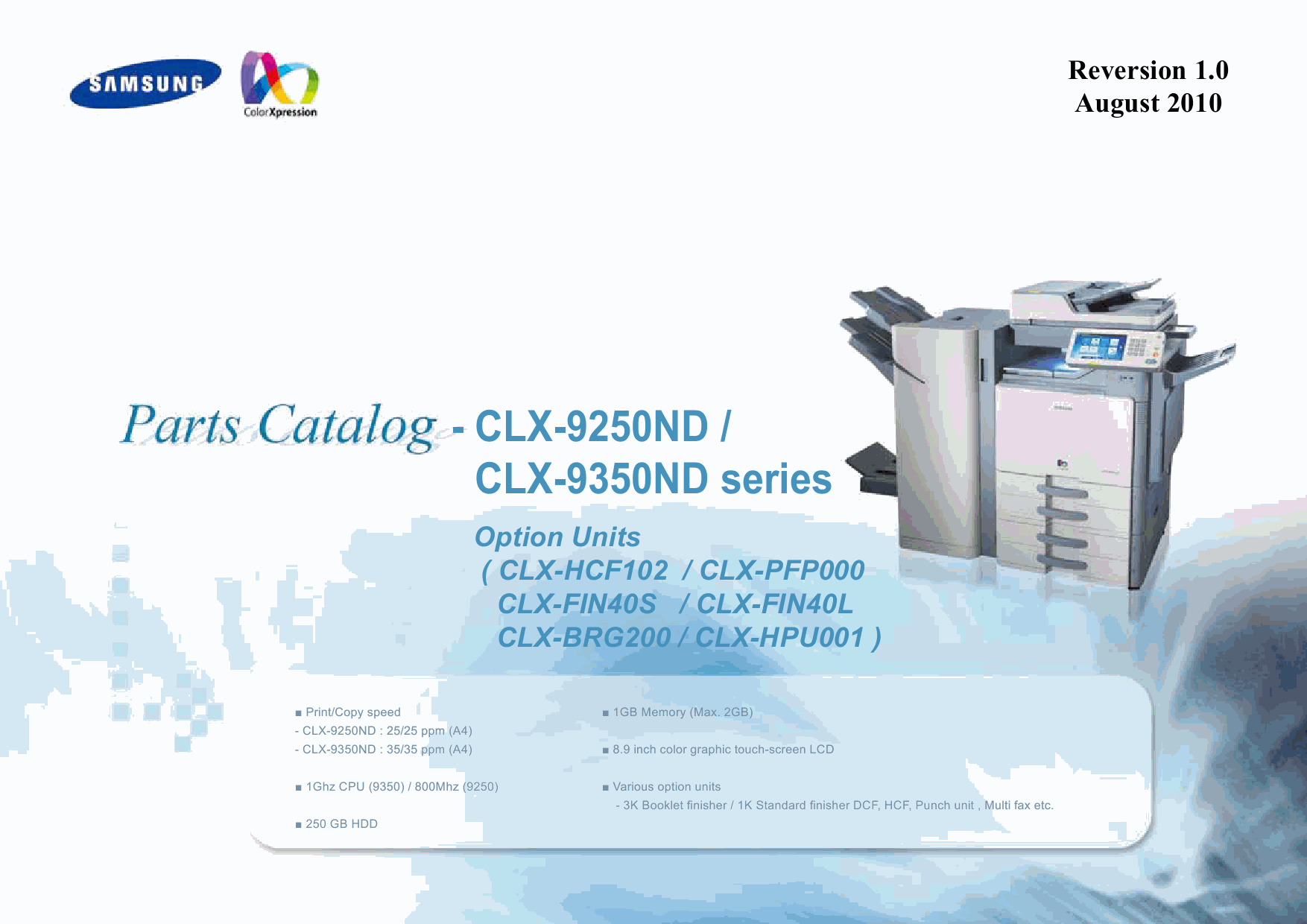 Samsung Digital-Color-Laser-MFP CLX-9250ND 9350ND Options Parts Manual-1